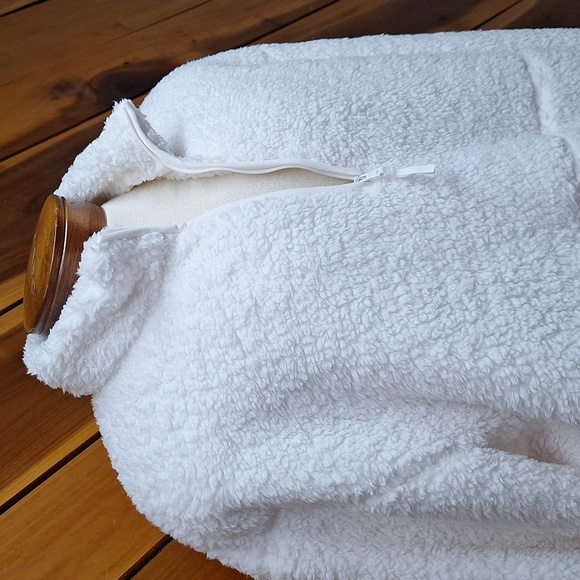 NEW! Men's Faux Shearling Half Zip-Up Sweatshirt Pullover, White - TALL - Picture 3 of 8